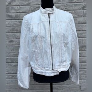 Vintage 2002 Gap Cream Denim Moto Style Zip Up Jacket Size XL